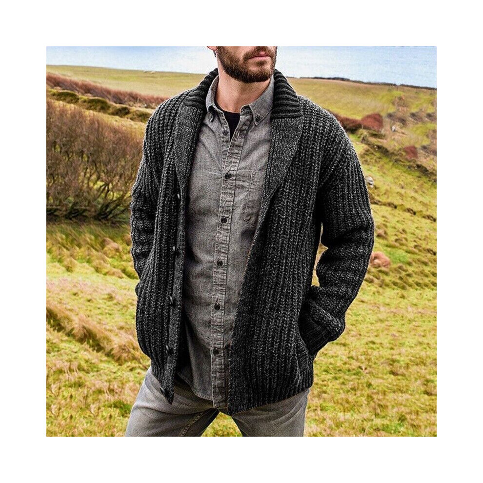 (Gray, 5XL) Mens Winter Warm Cardigan Sweater Cable Knit Button Cotton Sweater Pockets Tops