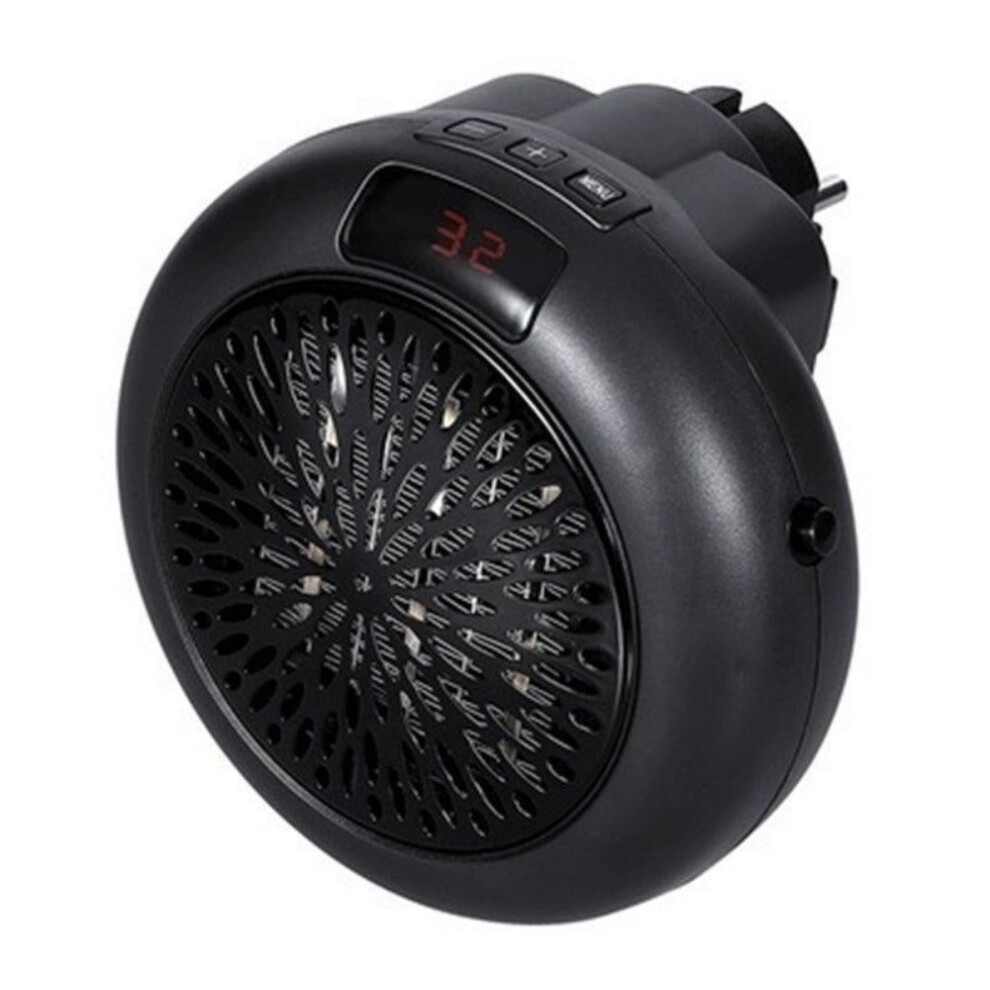 (Black, EU) 900W Mini Portable Electric Heater Fan - Wall Outlet Warm Air Blower for Home & Office