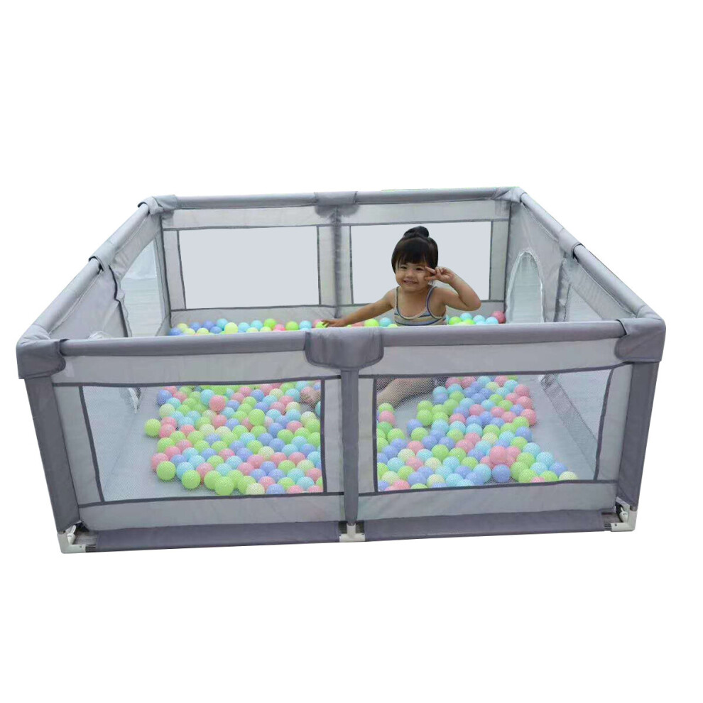 Bioby 1.5X1.5m Children's Playground Furniture Baby Playpen Bed Barriers Safety Modular Folding Baby Park Baby Crib Ball Pool Accessories Pink/Grey