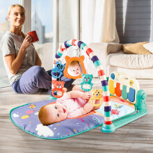 3 Em 1 Tapete de Atividades para Bebés Ginásio de Brincar Fitness Piano Musical Brinquedo Suspenso Projetor Tapete Educativo Puzzle Carpete para