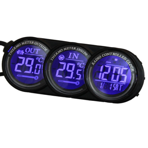 Termómetro Digital de Carro LED Azul com Calendário e Relógio para Interior e Exterior
