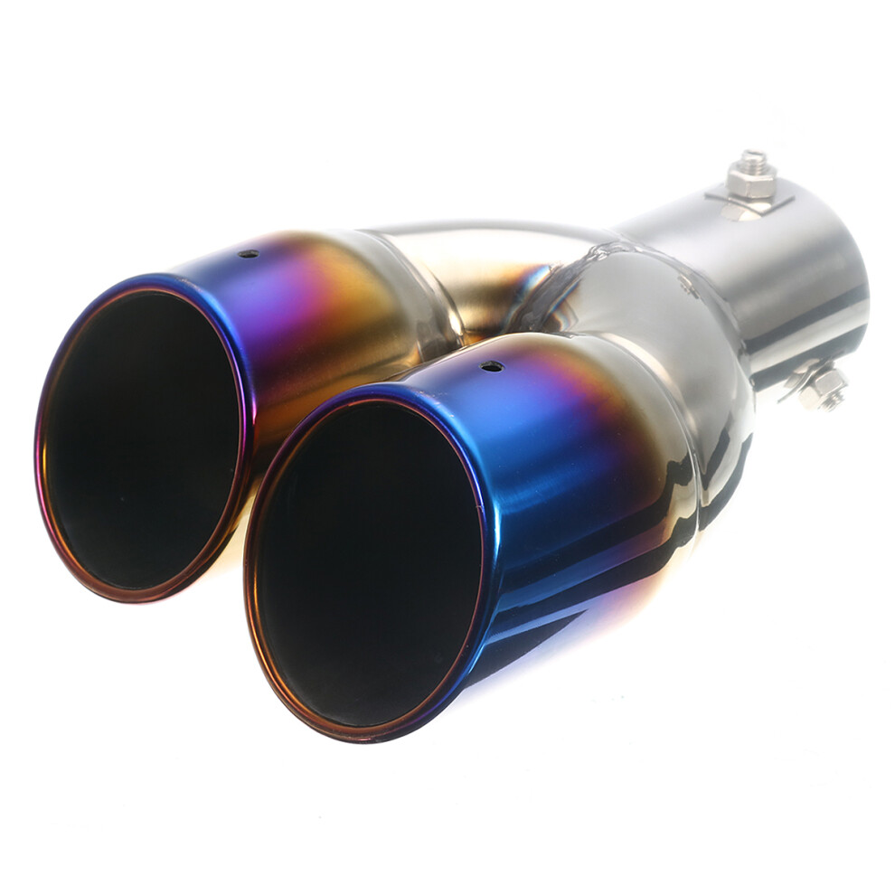 63Mm Universal Car Rear Dual Air-Outlet Exhaust Pipe Bluing Tail Muffler Tip 602451649076