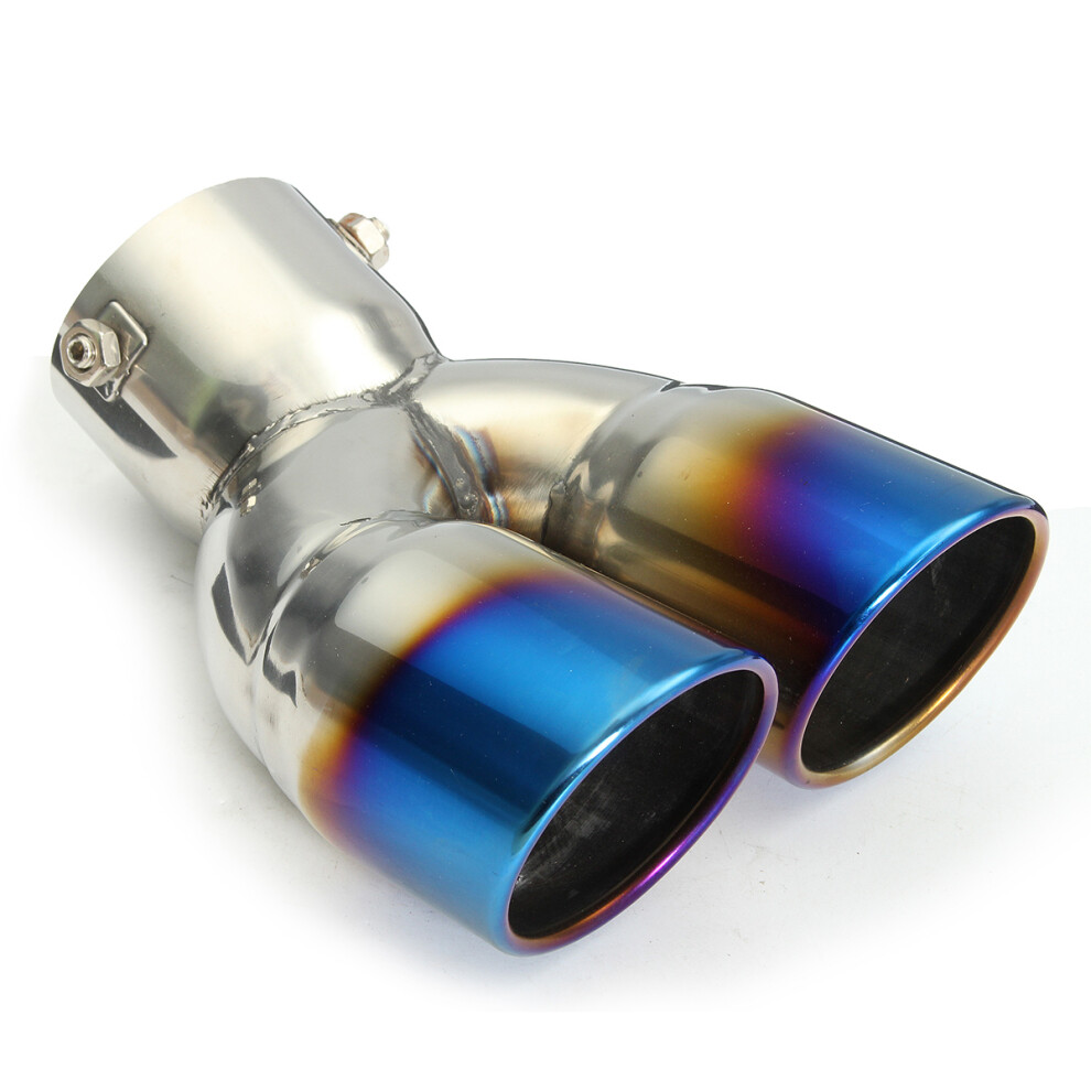 Universal Bluing Exhaust Muffler Silencer Dual Tail Pipe Tips 58-70Mm Inlet 6900614711580