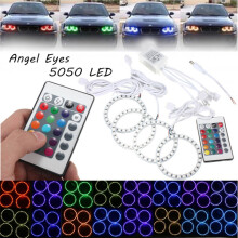 4 kappaletta RGB 80 mm monivärinen 5050 Flash LED SMD 12 V Enkelin silmät ja kaukosäädin