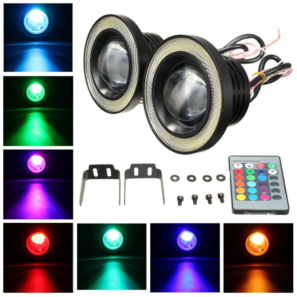 Controllo Wireless Fari A Led Rgb Colorati Da 3,5 Pollici Anelli Angel Eye Bianchi Luci Per Auto-image