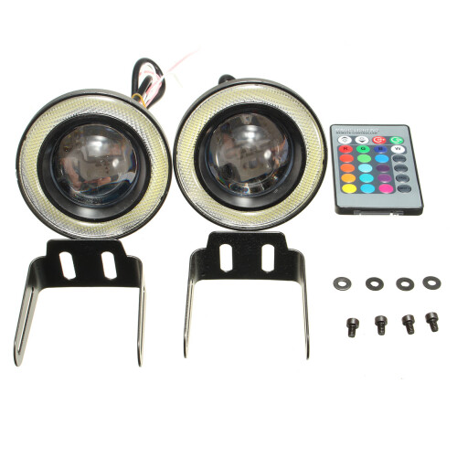 Iluminação LED RGB de nevoeiro sem fios de 3. 5 polegadas com anéis brancos de olho de anjo para automóveis 1