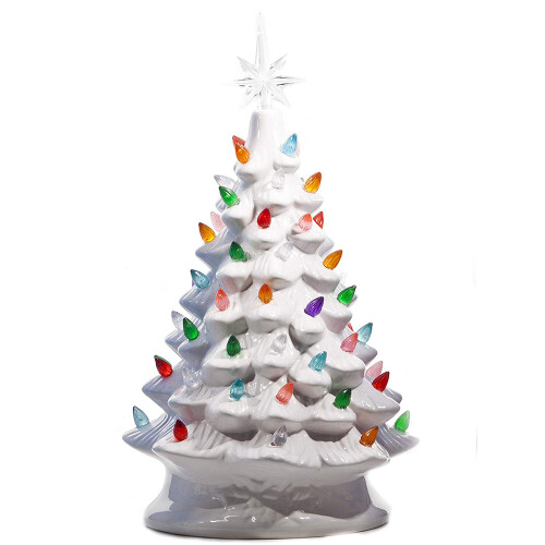 2019 White Vintage Retro Light Up Ceramic Christmas Tree With Light Bulbs 2