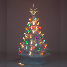 2019 White Vintage Retro Light Up Ceramic Christmas Tree With Light Bulbs
