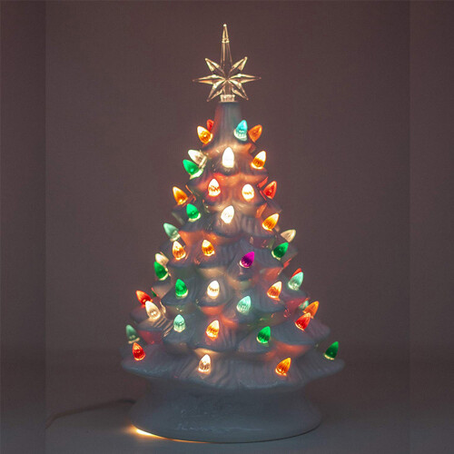 2019 White Vintage Retro Light Up Ceramic Christmas Tree With Light Bulbs