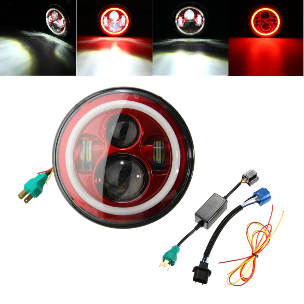 7Inch Led Hi-Lo Beam Headlights Halo Angle Eyes Drl Turn For Wrangler White/Red/Light 738944129272