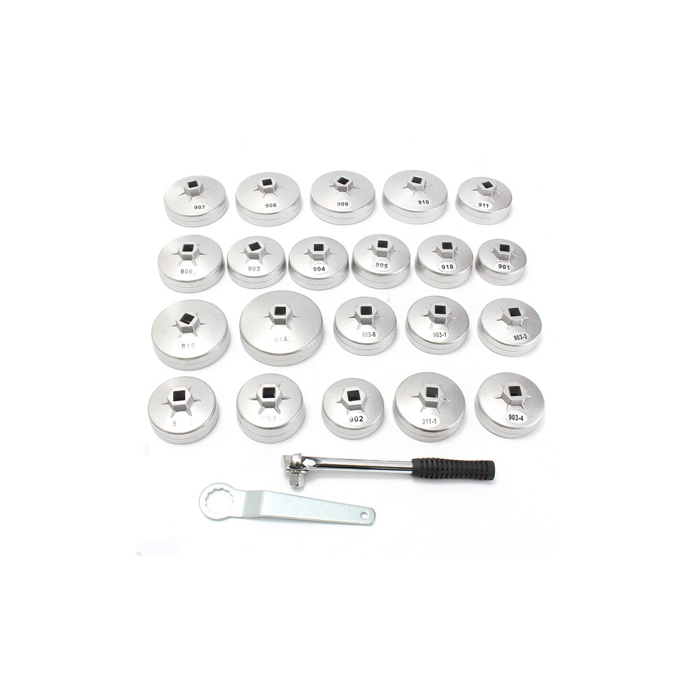 23-Delige Cup Type Aluminium Zilveren Oliefilter Sleutel Verwijderingssocket Gereedschapsset Au-image