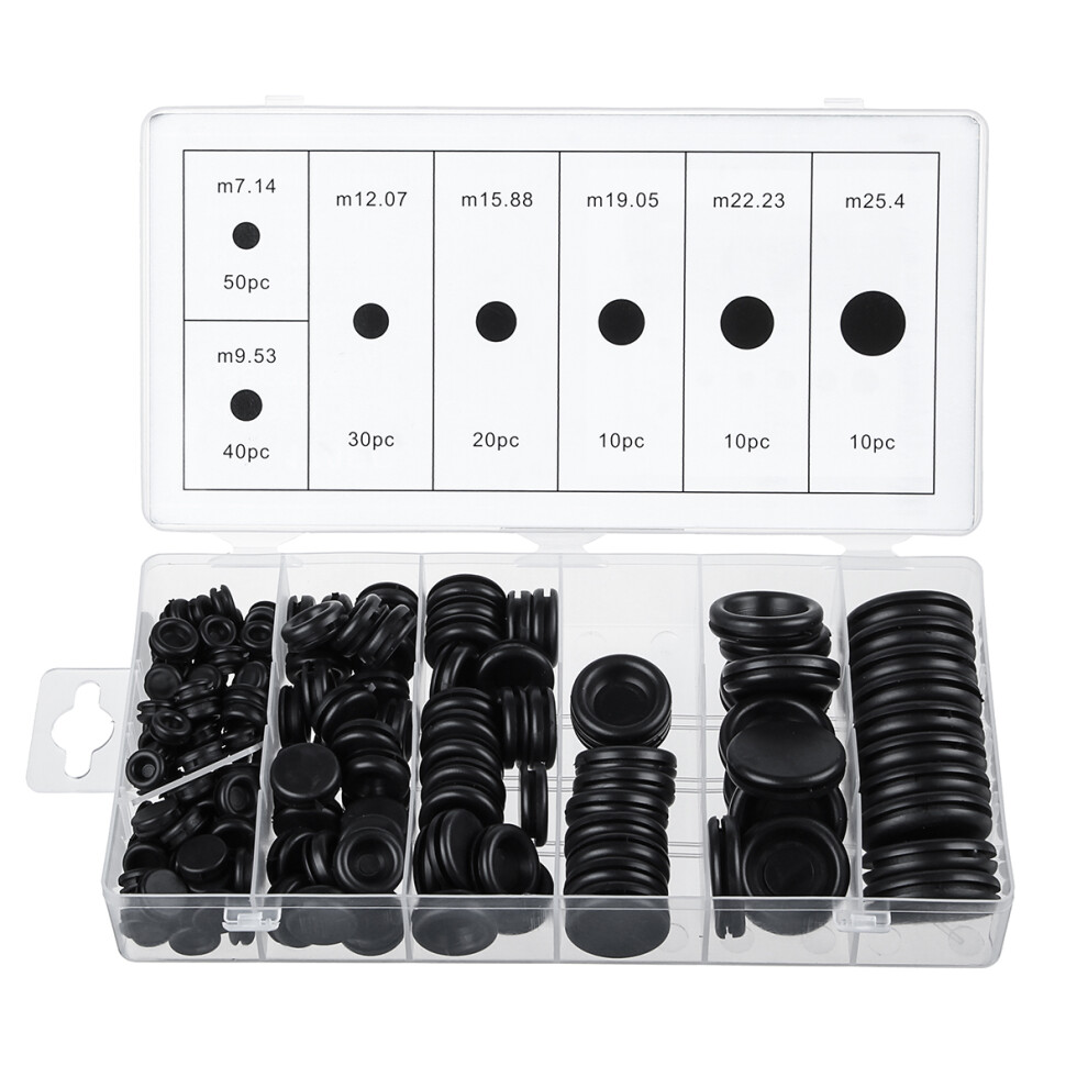 170Pcs Rubber Grommet Seal Gasket Firewall Hole Plug Set Electrical Wire Black Assortment Kit 762179055242