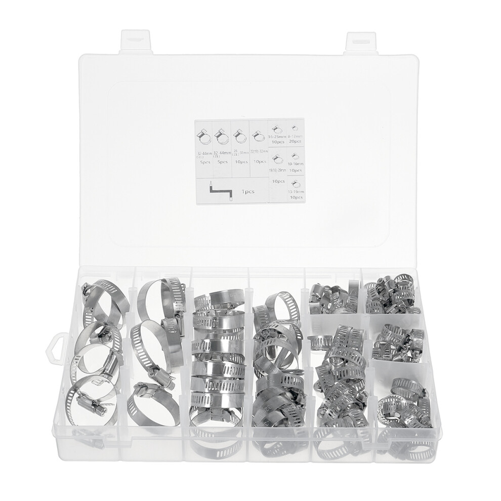 New 91Pcs Assorted Stainless Steel Hose Clamp Kit With No Driver Clips Set 762179069591
