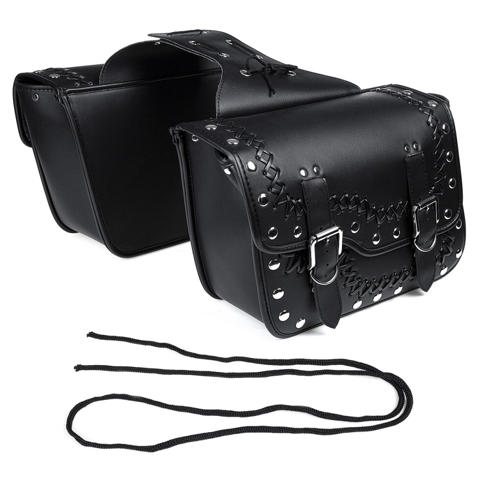 New Pair Motorcycle Pu Leather Saddlebags Side Tool Bag Luggage For Harley Chopper Black 762179096320