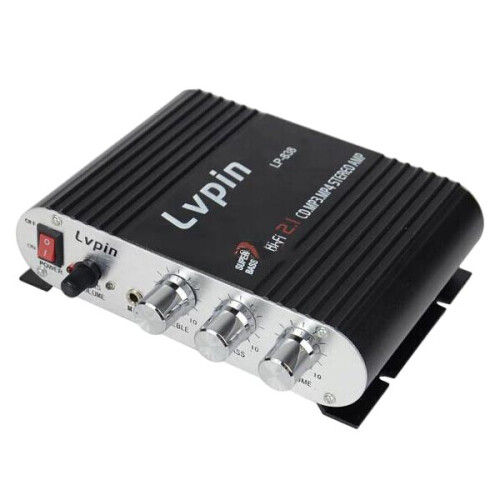 Jual LVPIN Mini HiFi Stereo Amplifier Treble Bass Booster 12V - LP-838 di Seller Bestiestore