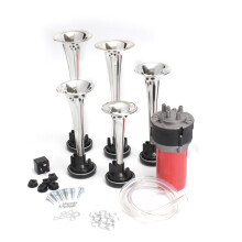 Neues 5-teiliges 178DB 12 V Kompressor-Lufthorn-Set Silberne Trompeten Chrom Dukes Auto Lkw