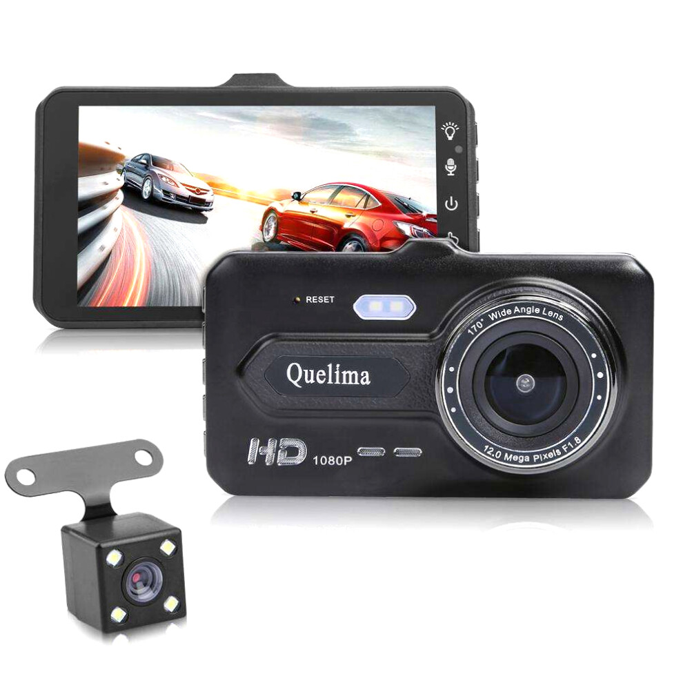 Quelima 4 Inch 1080P Touch Dual Lens Car Dvr Camera Night Vision 170 Degree Wide 656841063089