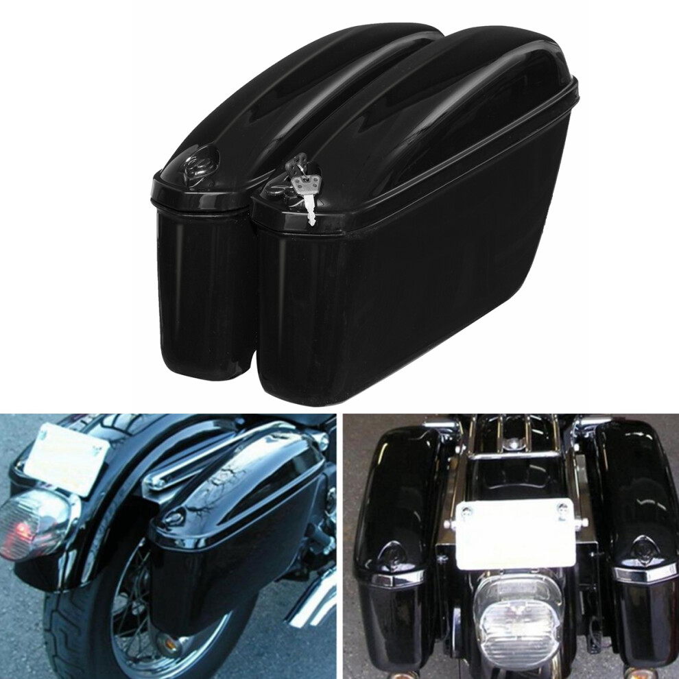 22L Motorcycle Side Hard Saddle Bags Saddlebags Trunk With Bracket For Honda/Harley Touring Black 762179057727