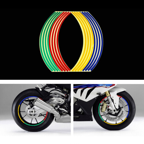 16 peças de fita refletora para pneus adesivos de estilo para jantes para pneus de carro moto ou bicicleta de 17 polegadas e 18 polegadas. 1