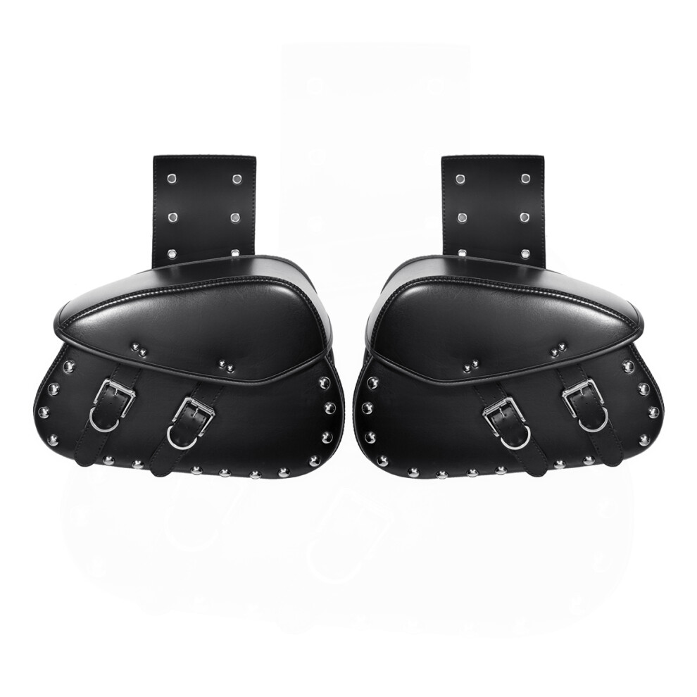 New Pair Motorcycle Pu Leather Side Saddlebags Luggage Saddle Bag For Harley Black 762179097006