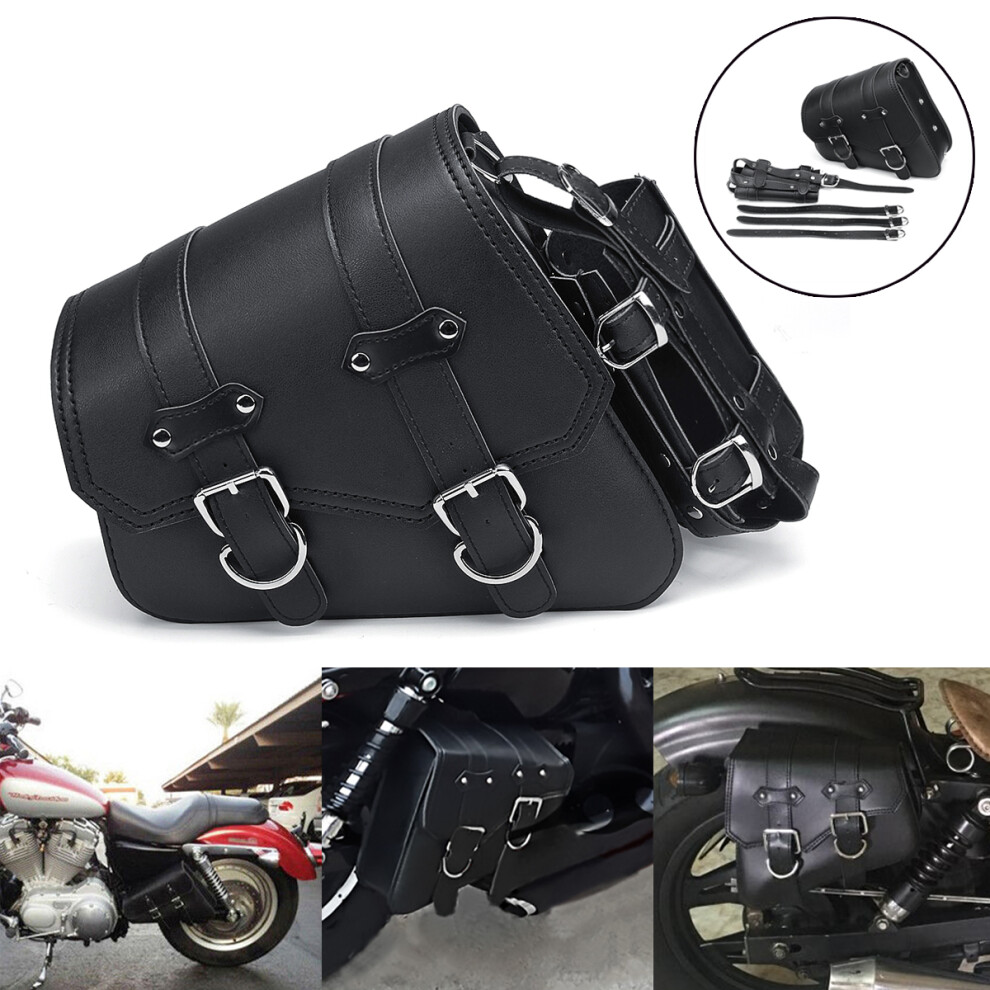 Universal Motorcycle Saddlebags Saddle Bag Leather For Harley Sportster Xl883 Xl1200 04-Up Black 6900337687902