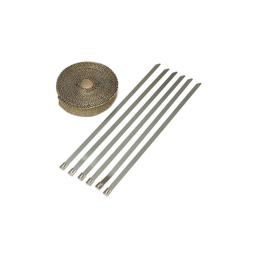 7.5Mx2.5cmx1.6mm Titanium Motor Car Insulation Exhaust Header Heat Wrap With Stainless Ties Kit 762179042129