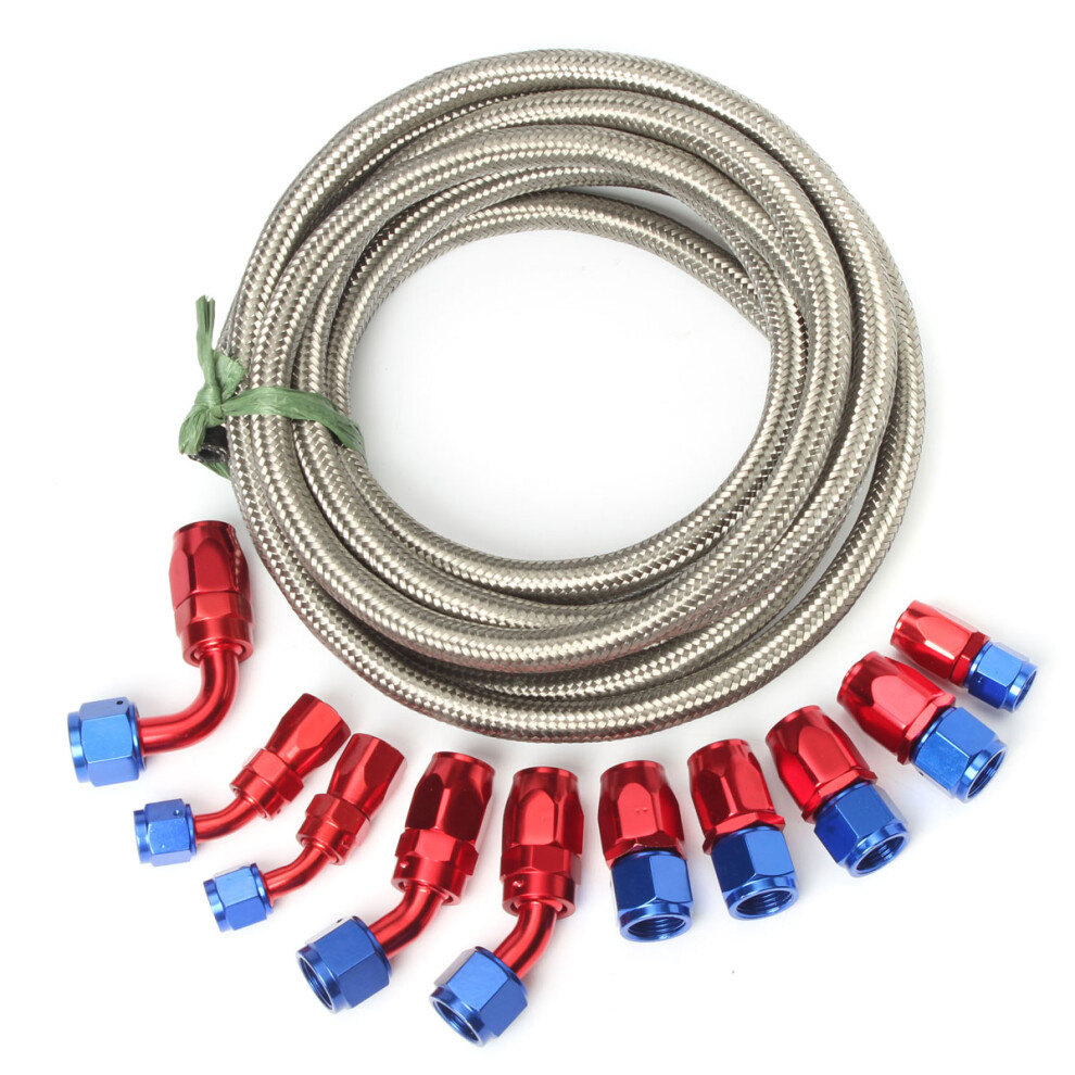 New An8 -8An Stainless Steel Braided Oil/Fuel Line + Fitting Hose End Adaptor Kit 762179096931