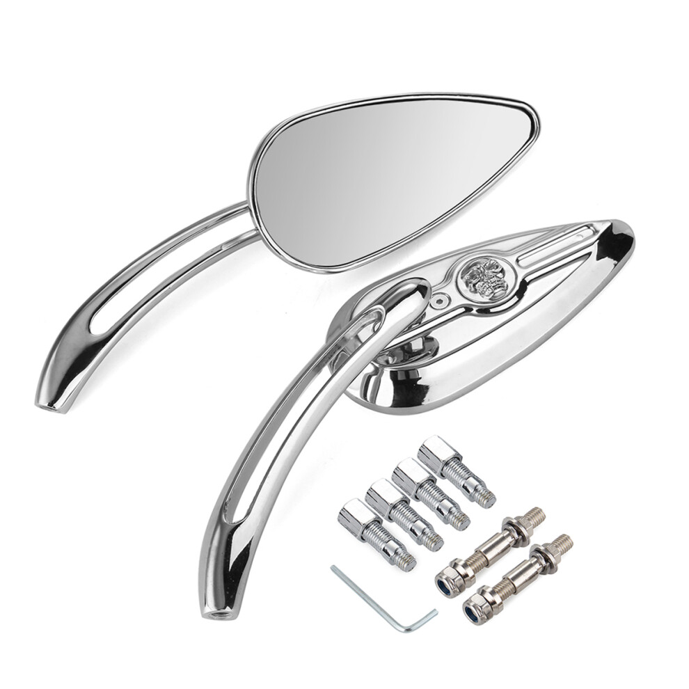 New Motorcycle Chrome Skull Teardrop Rearview Mirrors For Harley Dyna Electra Glide 762179091813