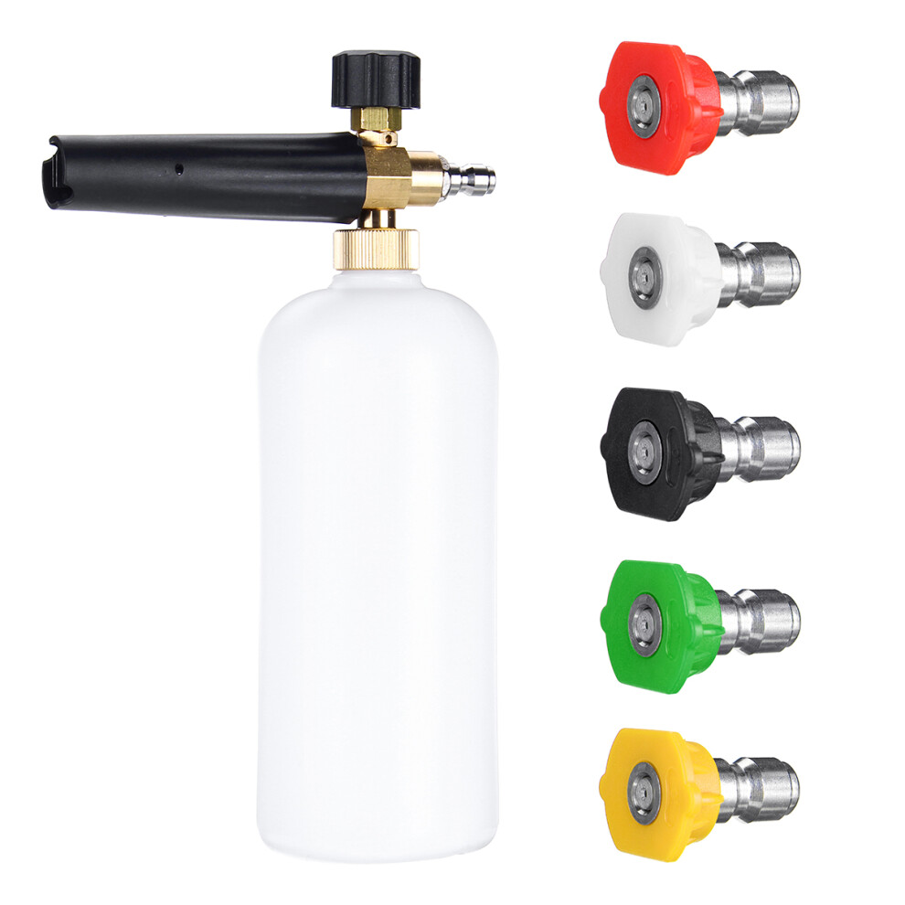 New 1L Lance Foam Spray Tool Soap Cannon For High Pressure Washer w/5x Nozzles