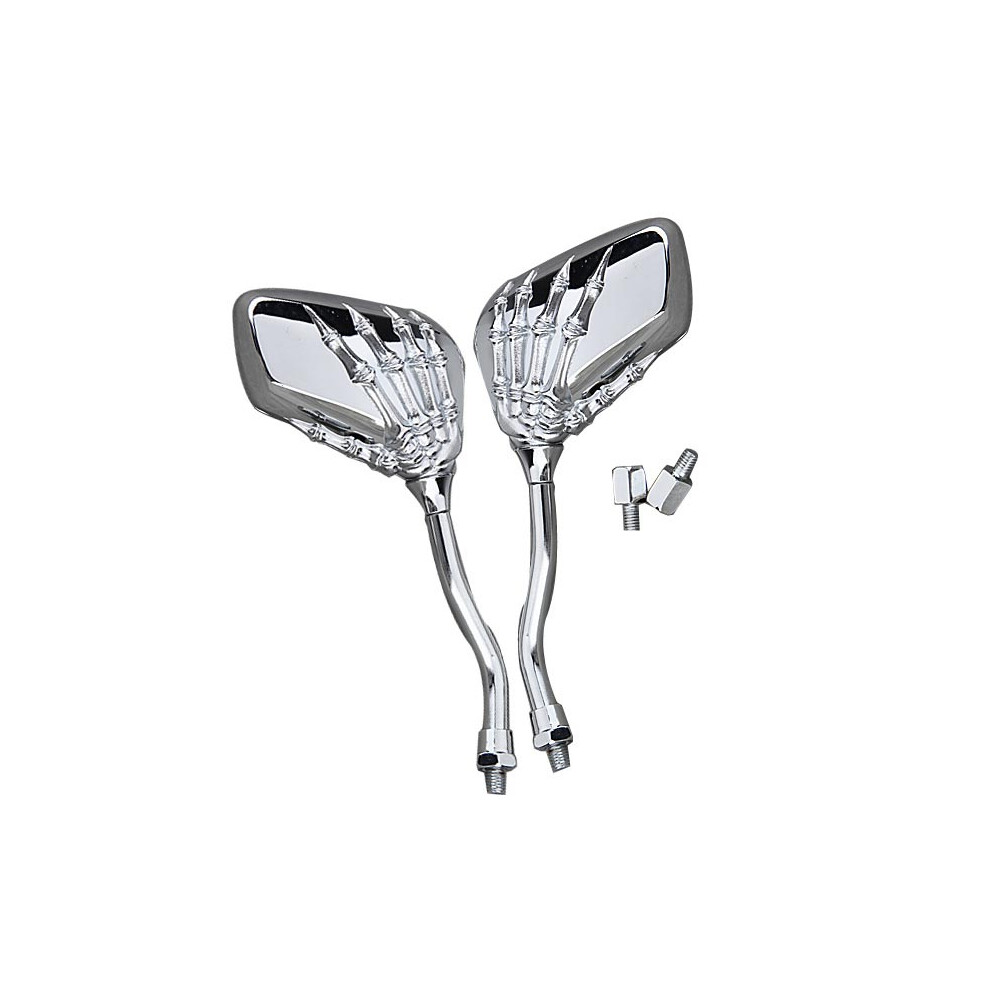 New 8Mm 10Mm Universal Motorcycle Chrome Skull Claw Side Rear View Mirrors Silver 762179069256