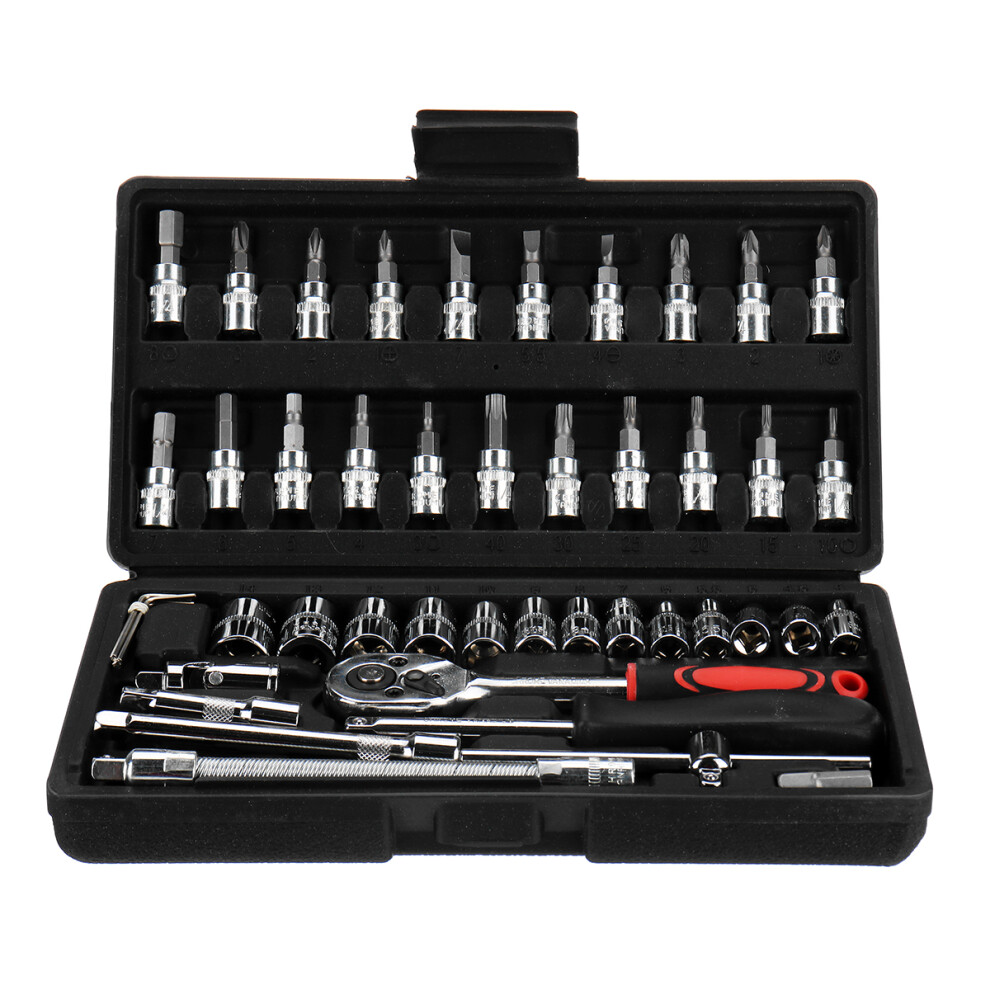 New 46Pcs Assorted Socket Set Ratchet Tools Kit Torque Wrench Sets Maintenance W/ Box 762179089650