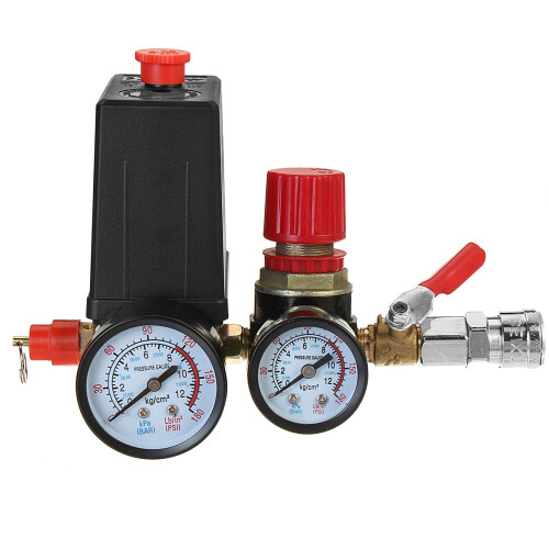 Neuer Luftkompressor-Druckschalter Regelventil Manometer mit Schnellanschluss 2