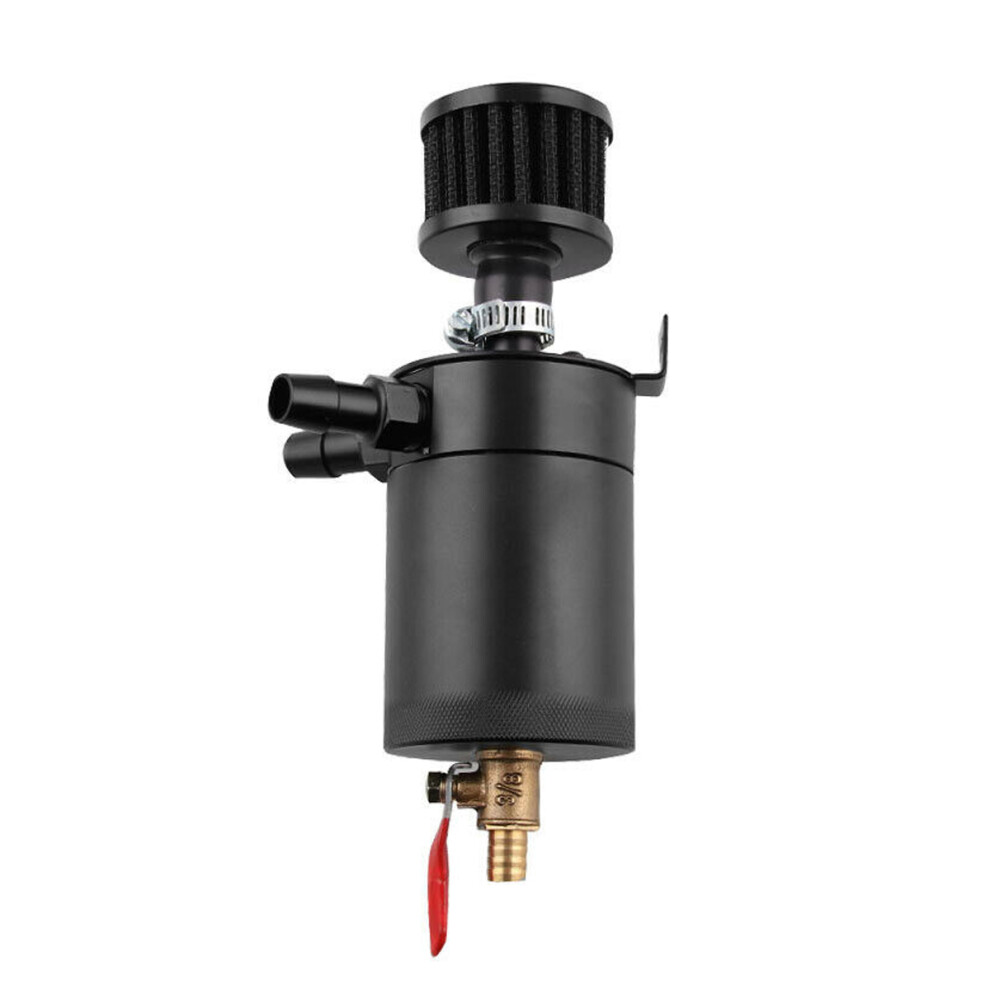 New Universal 2-Port Oil Catch Can Tank Reservoir Fuel With Drain Valve Breather Baffled Black 762179078753