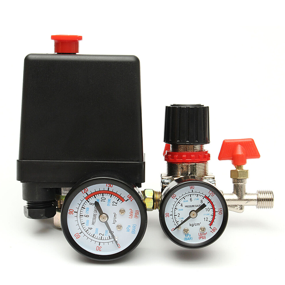New 120Ps Air Compressor Pressure Valve Switch Manifold Relief Regulator Gauge 762179078739