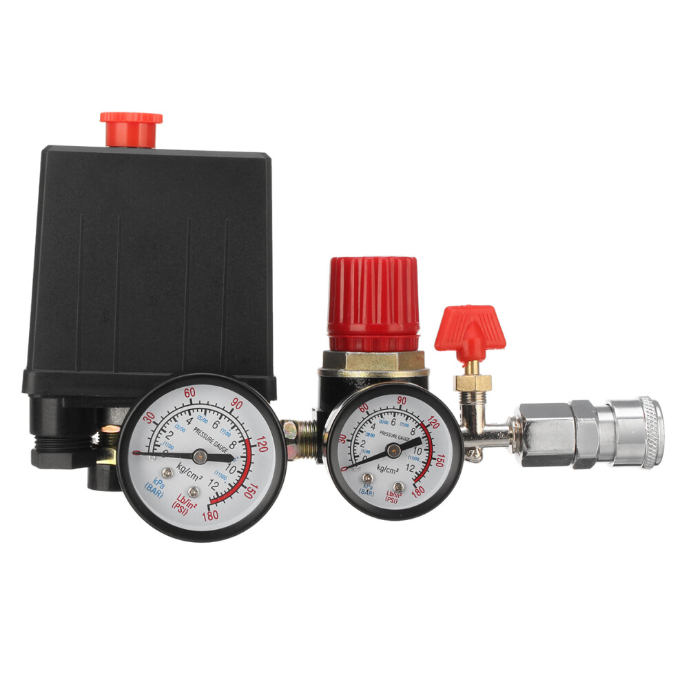 New Air Compressor Pressure Switch Control Valve Manifold Relief Regulator Gauge With Quick Connector 762179078777