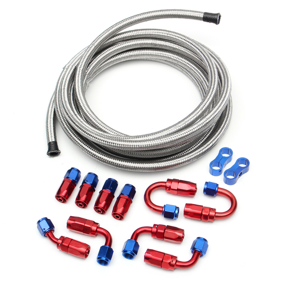 New 5M An6 Braided Oil Fuel Line Hose With Fitting End Adapter Kit Set Stainless Steel 762179095781