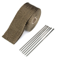 Nieuwe 50mmx5 m Uitlaatwarmte-Isolatiepijpband Titanium Glasvezel Met 6 Roestvrijstalen Ties
