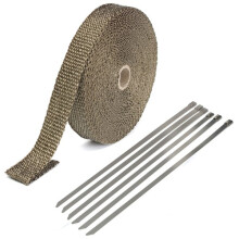 Nieuwe 25mmx15 m Uitlaatwarmte-Isolatiepijpband Titanium Glasvezel Met 6 Roestvrijstalen Ties