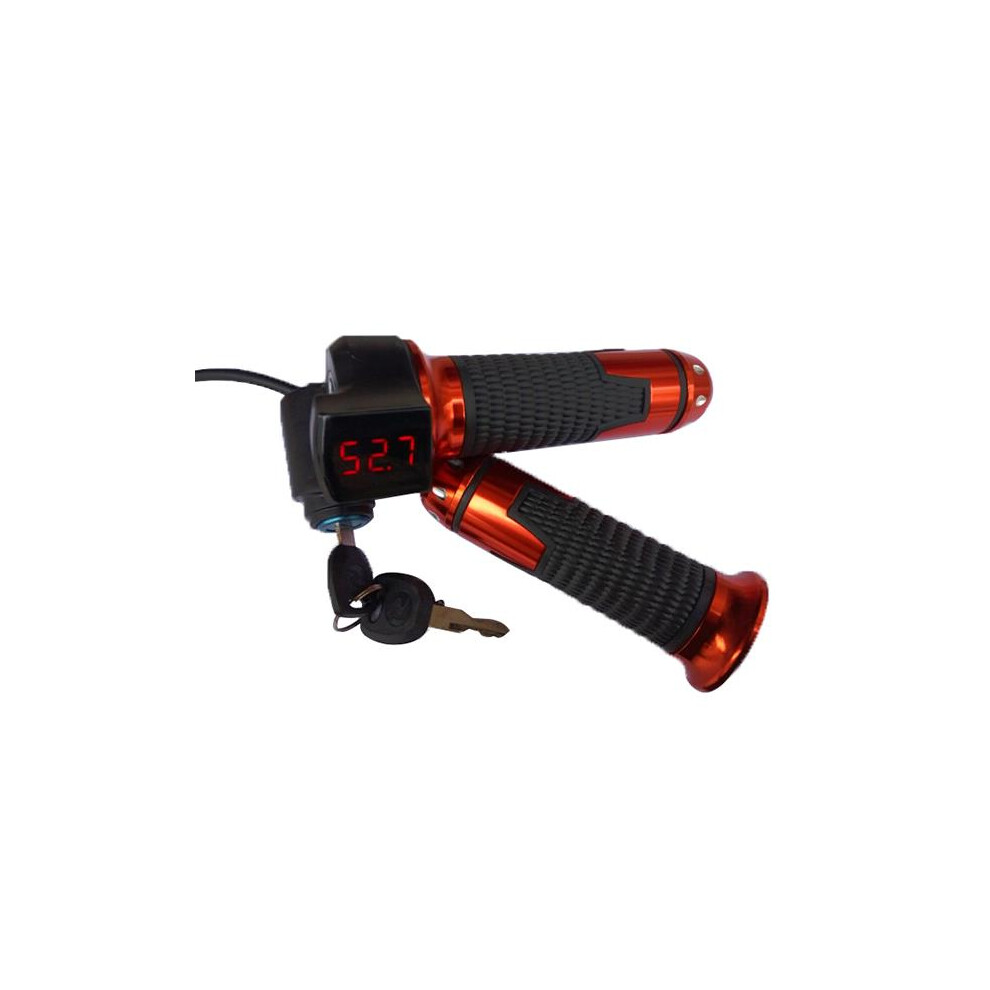 12V-99V Universal Motorcycle Voltage Display Digital Handlebar Grip With Lock Keys 762179053125