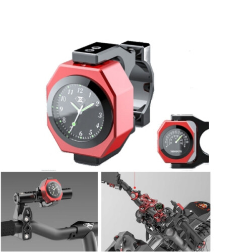New 22-28mm Motorcycle Clock+Thermometer Luminous Waterproof Handlebar Mount
