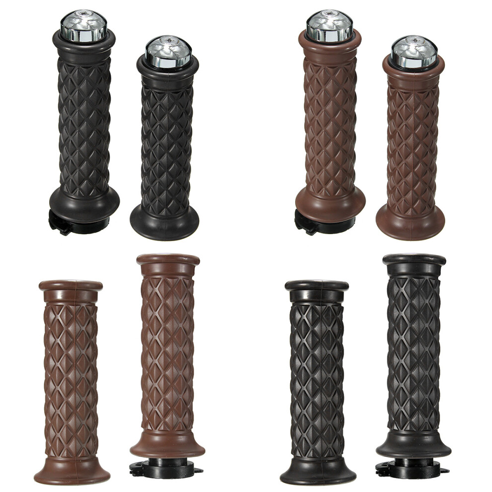 New Motorcycle Handlebar Grip End Vintage Cafe Racer Bobber Clubman Custom Black/Brown 762179076018