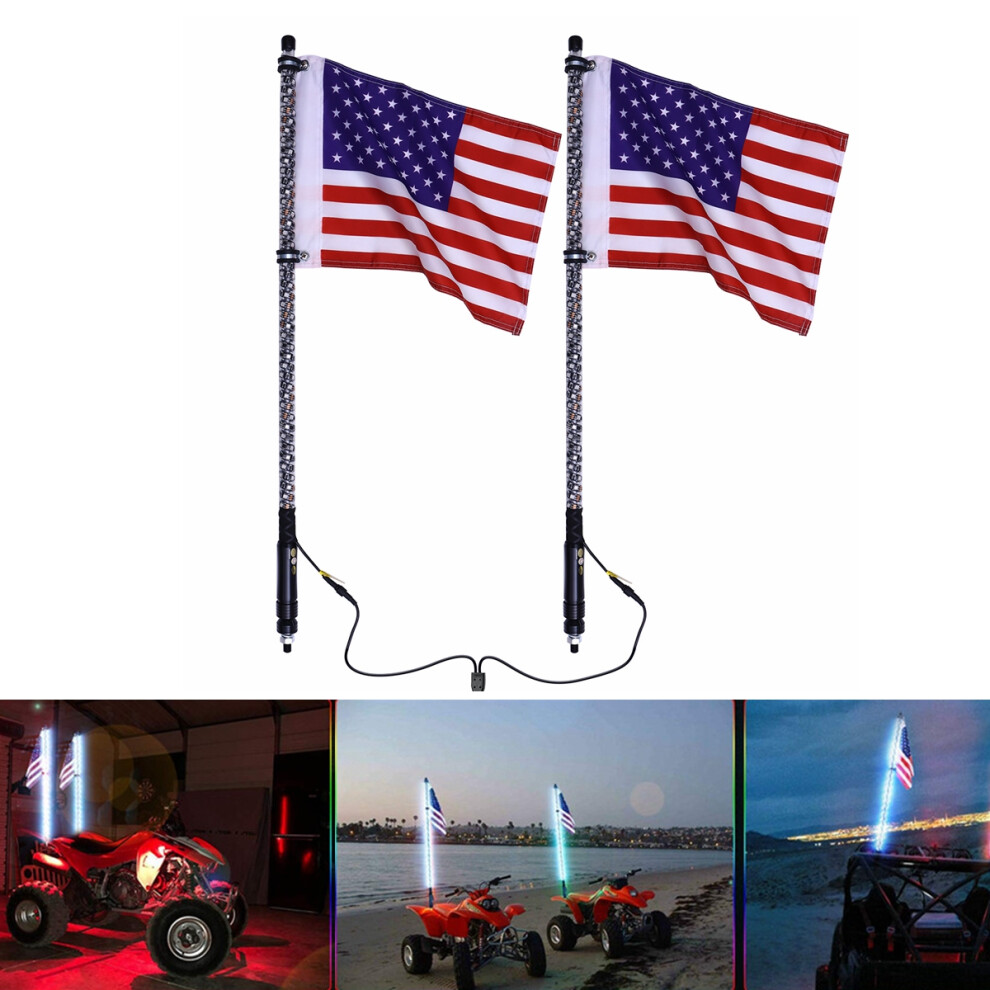 2Pcs 4Ft Ed Led Whip 20 Color Rgb Flagpole Strip Lamp With Flag & Remote For Jeep Atv Utv Light 6900057494170