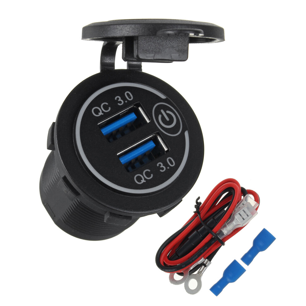 Dual Usb Port Car Charger Socket Qc 3.0 Fast Charging Outlet Car Truck Boat Rv 645312027484
