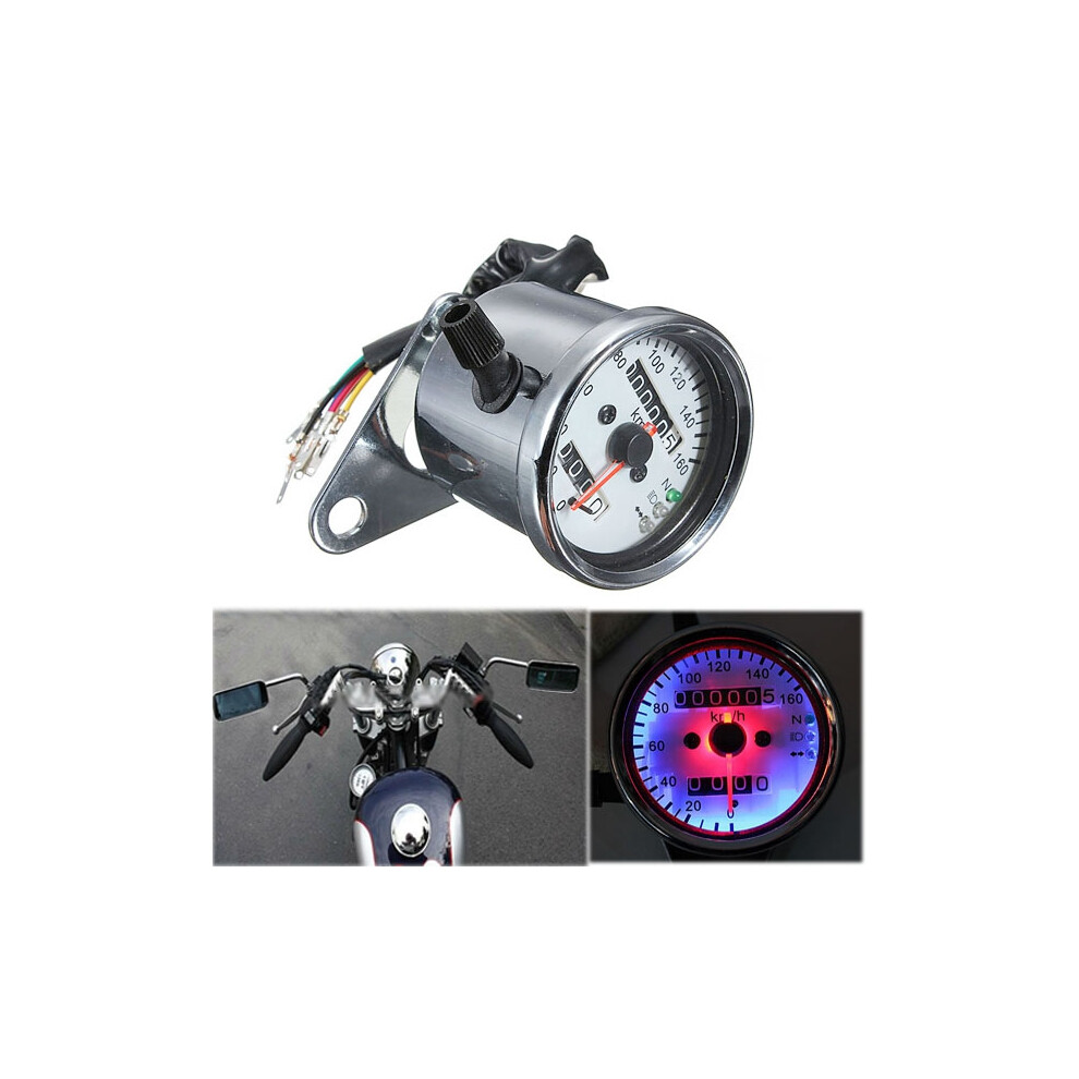Motorcycle Dual Odometer Speedometer Gauge Led Back Signal Light 762179054443