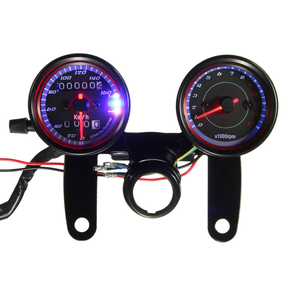 New Motorcycle Led Backlight Odometer Speedometer Tachometer Gauge With Bracket Black 762179079750