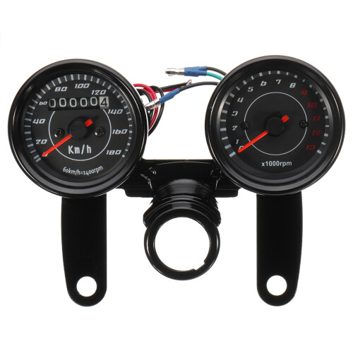 New Universal LED Motorcycle Black Tachometer+Odometer Speedometer Gauge w/ Bracket 1