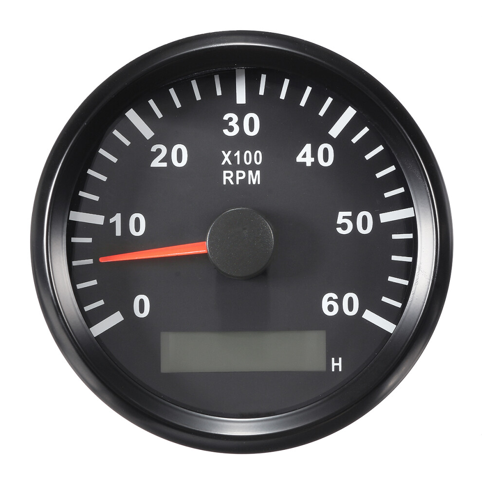 New 12/24V 0-6000 Rpm 85Mm Lcd Marine Boat Meter Tachometer Hourmeter Black 762179083832