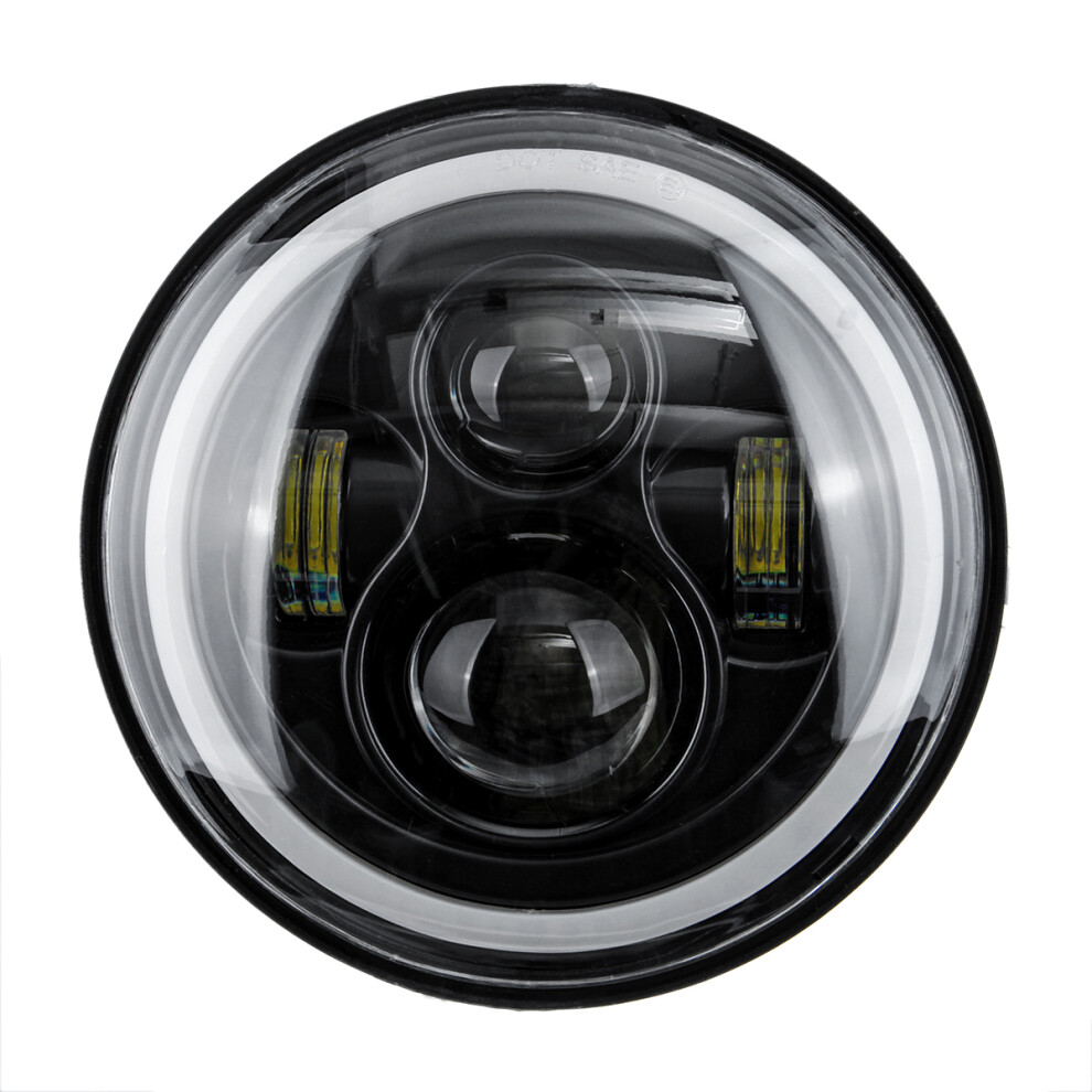 New 7'' 75W 6000K Drl Halo Angle Eyes Projector Led Round Headlights Hi/Lo Beam Turn Signal For Harley/Yamaha/Jeep Amber/Light 762179085188