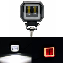 Neue 3-Zoll 12/24 V 6500K 20 W quadratische LED-Arbeitsleuchte Rot + Weiß mit Angel Eyes Lichtern Spot-Nebelscheinwerfer für Auto Boot Motorrad