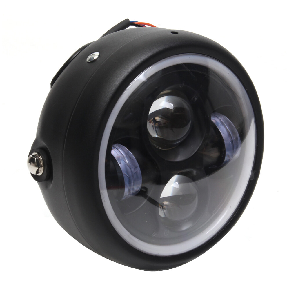 New 6.5Inch Led Motorcycle Headlight Retro Headlamp With Bracket Angel Ring Hi/Lo Beam Bulb For Harley Cafe Racer Bobber 762179085461